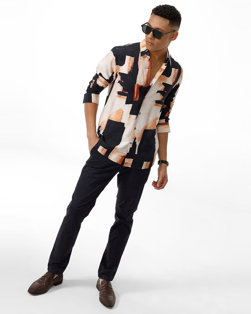 Black Cream Abstract Print Shirt – PANGOLIN
