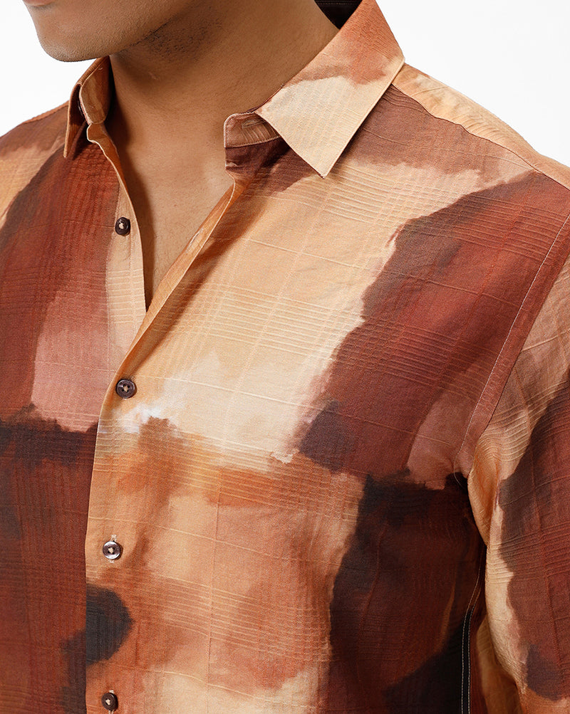 Rust Brown Abstract Casual Shirt