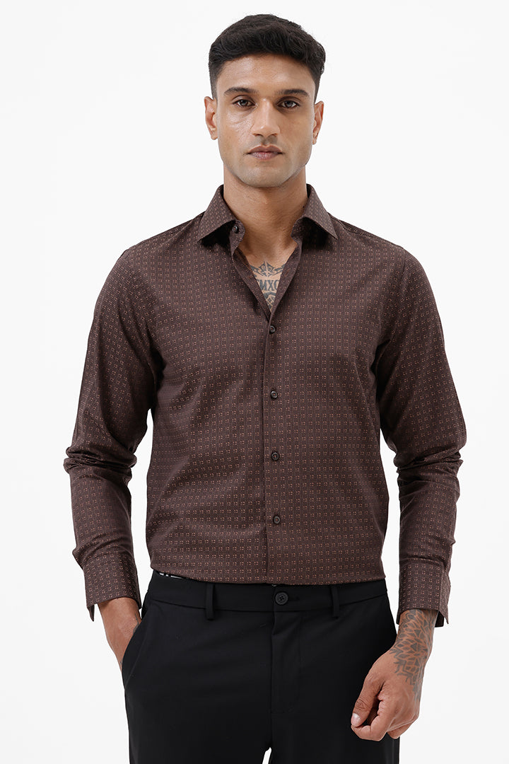 DARK BROWN COTTON MINI CHECK SHIRT