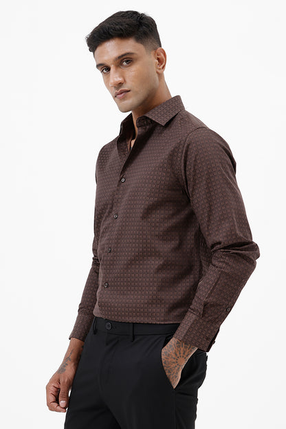 DARK BROWN COTTON MINI CHECK SHIRT