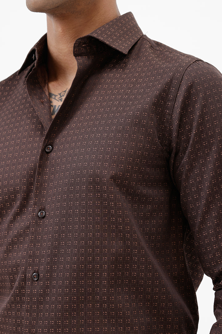 DARK BROWN COTTON MINI CHECK SHIRT