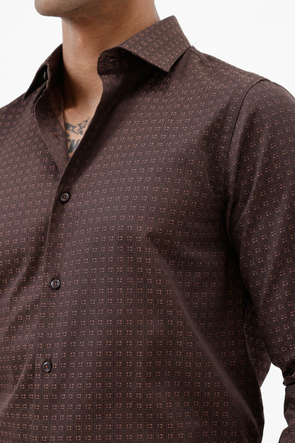 DARK BROWN COTTON MINI CHECK SHIRT