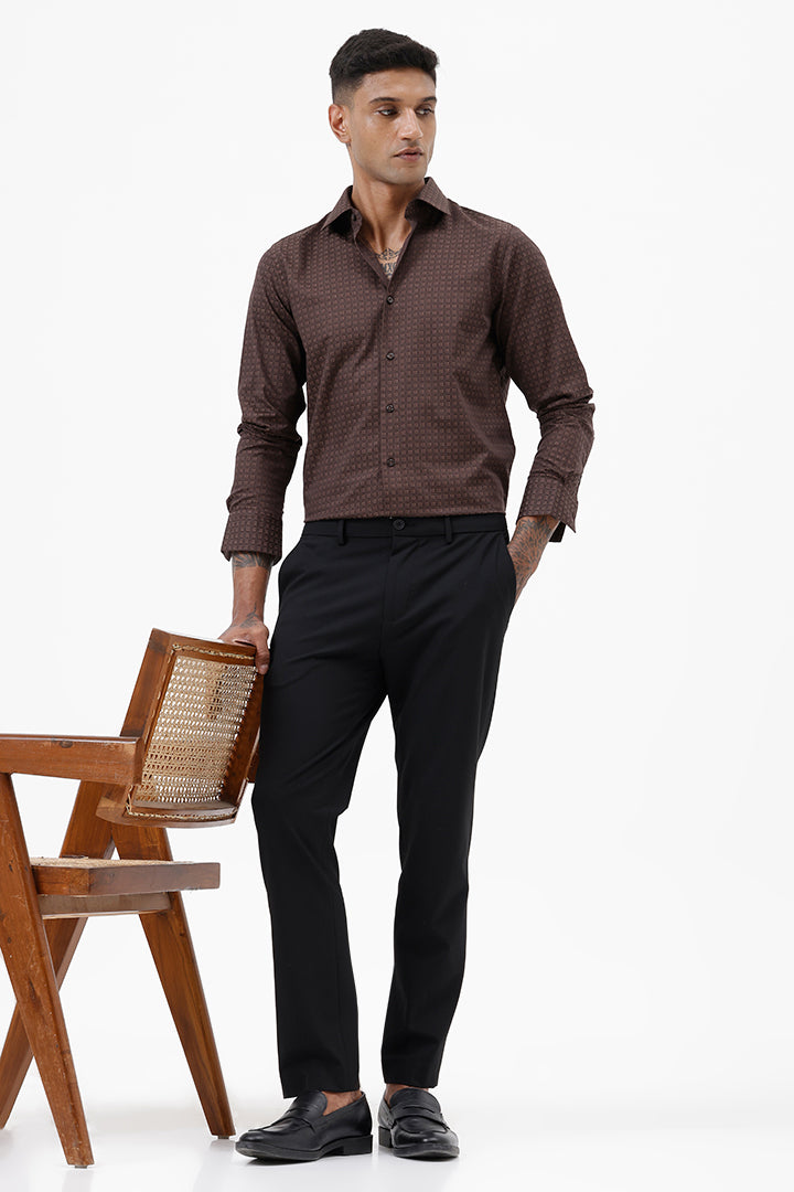 DARK BROWN COTTON MINI CHECK SHIRT