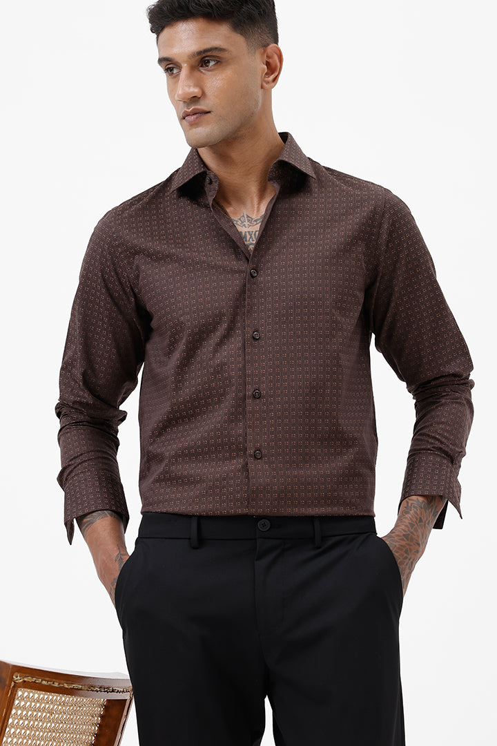 DARK BROWN COTTON MINI CHECK SHIRT