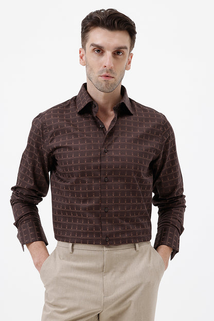 DARK BROWN COTTON CHECK SHIRT