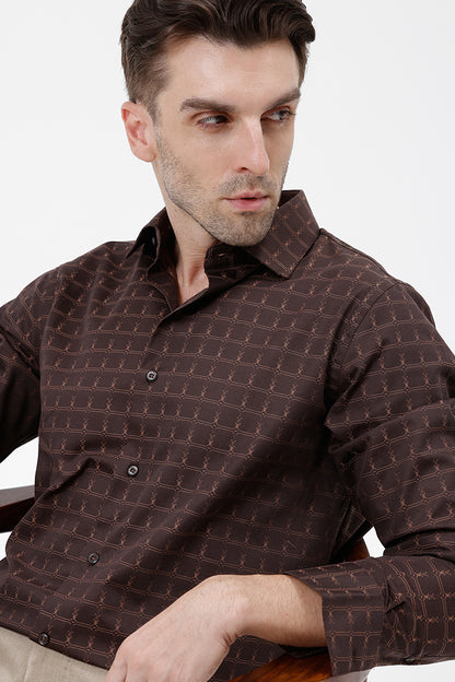 DARK BROWN COTTON CHECK SHIRT