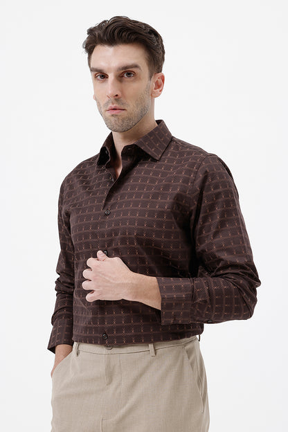 DARK BROWN COTTON CHECK SHIRT