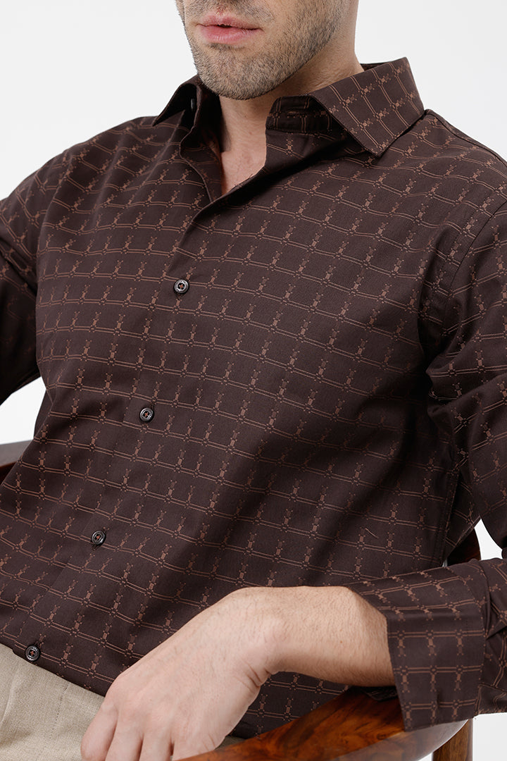 DARK BROWN COTTON CHECK SHIRT