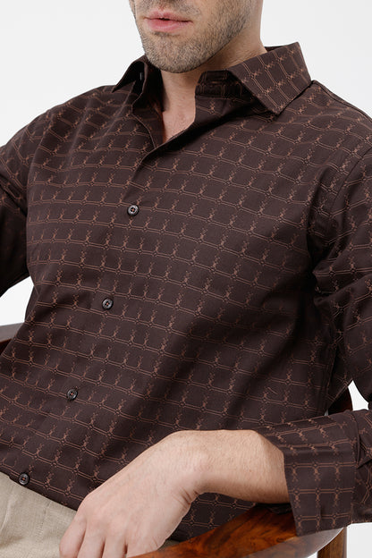 DARK BROWN COTTON CHECK SHIRT