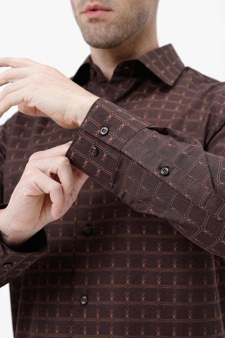 DARK BROWN COTTON CHECK SHIRT