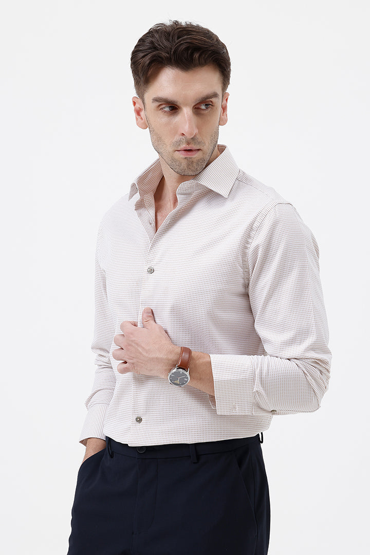 BEIGE COTTON DOBBY SHIRT