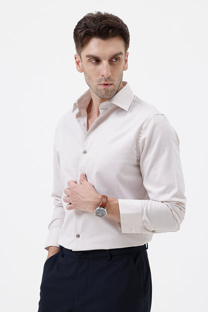 BEIGE COTTON DOBBY SHIRT