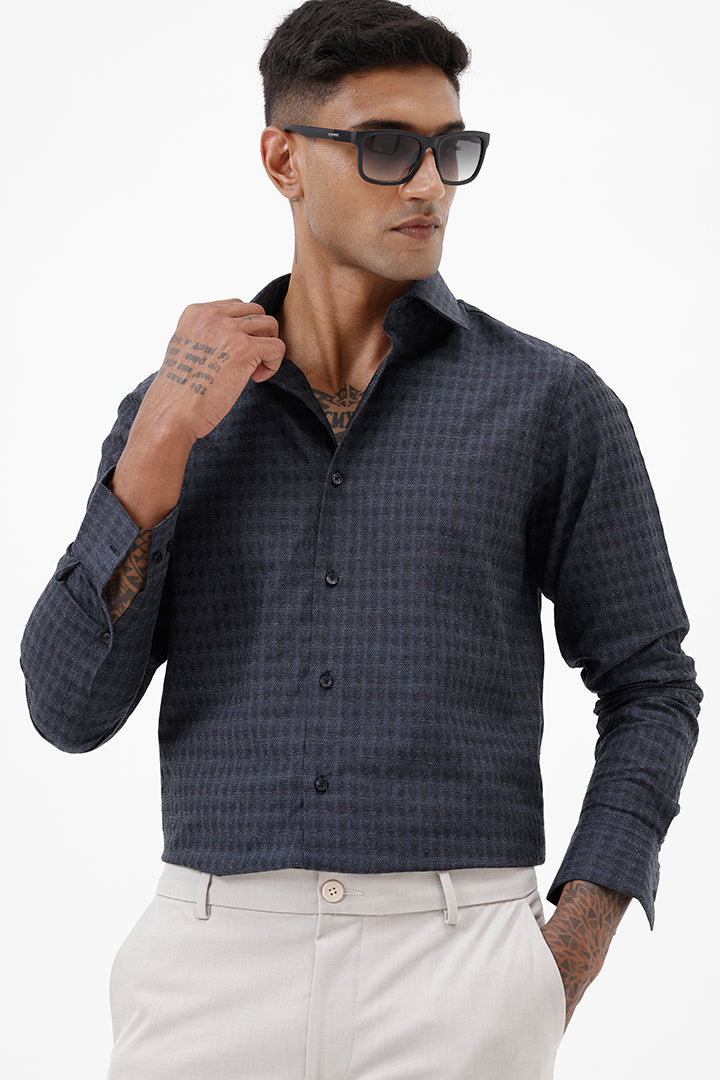 CHARCOAL COTTON DOBBY SHIRT