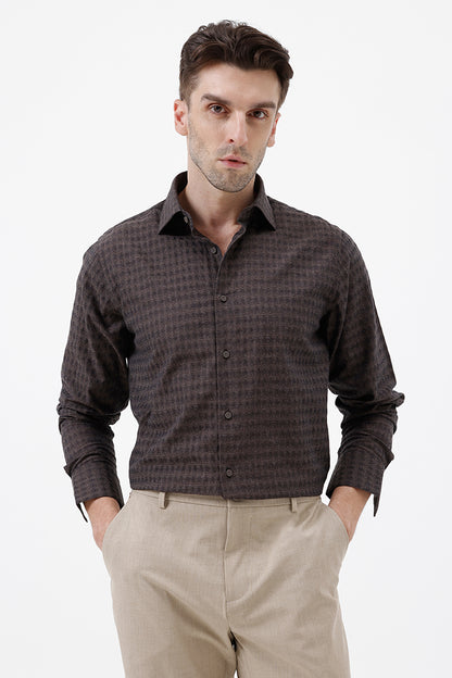 BROWN COTTON DOBBY SHRIT