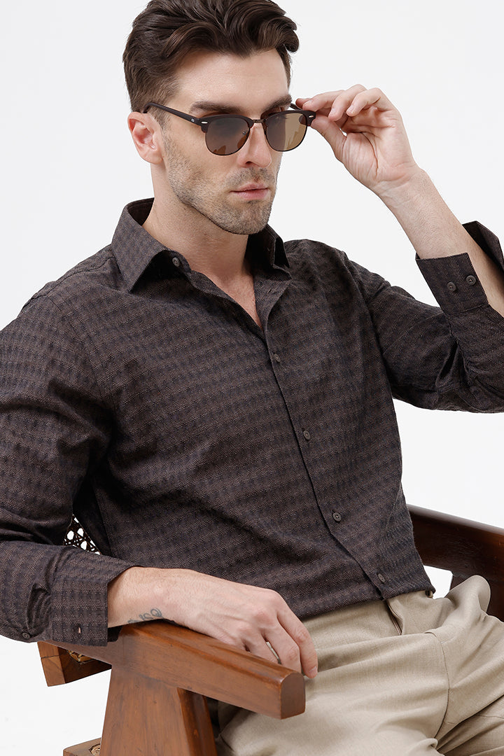 BROWN COTTON DOBBY SHRIT
