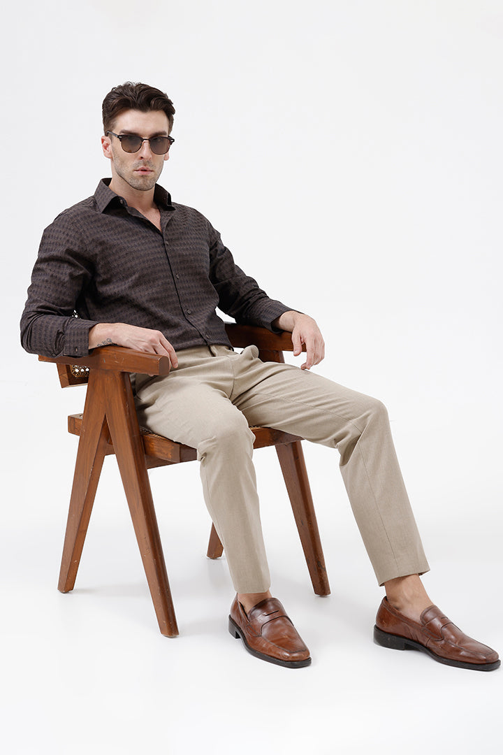 BROWN COTTON DOBBY SHRIT