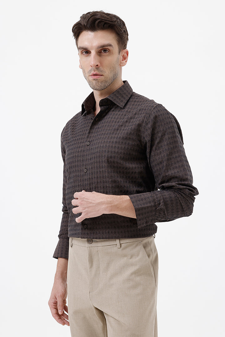 BROWN COTTON DOBBY SHRIT