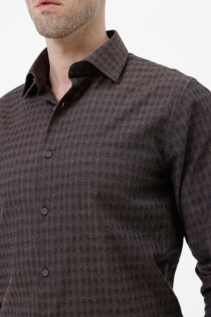 BROWN COTTON DOBBY SHRIT