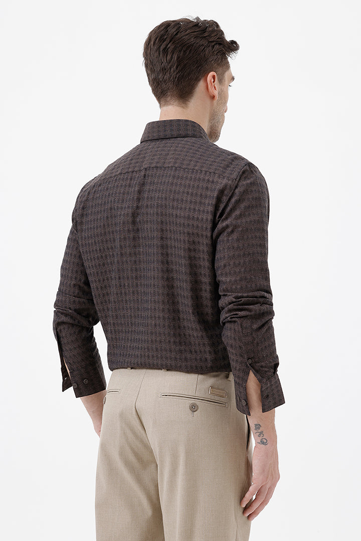 BROWN COTTON DOBBY SHRIT