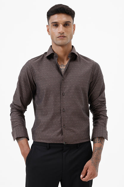 BROWN COTTON JACQUARD SHIRT