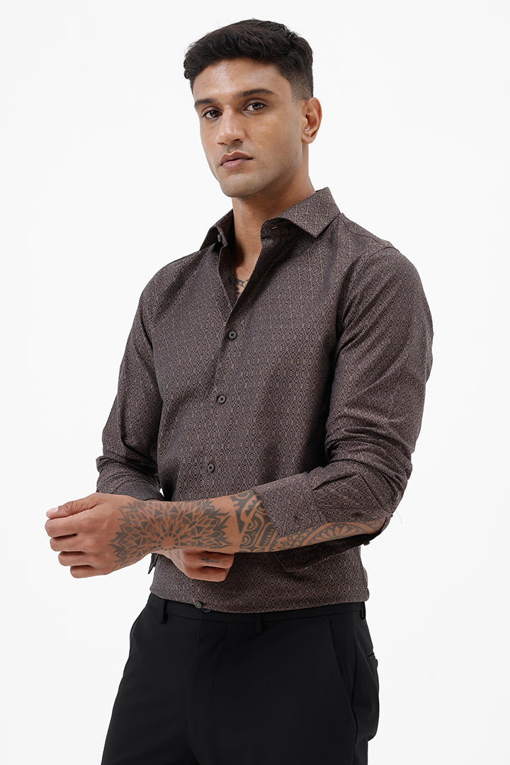 BROWN COTTON JACQUARD SHIRT