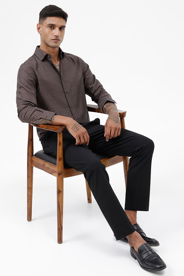 BROWN COTTON JACQUARD SHIRT