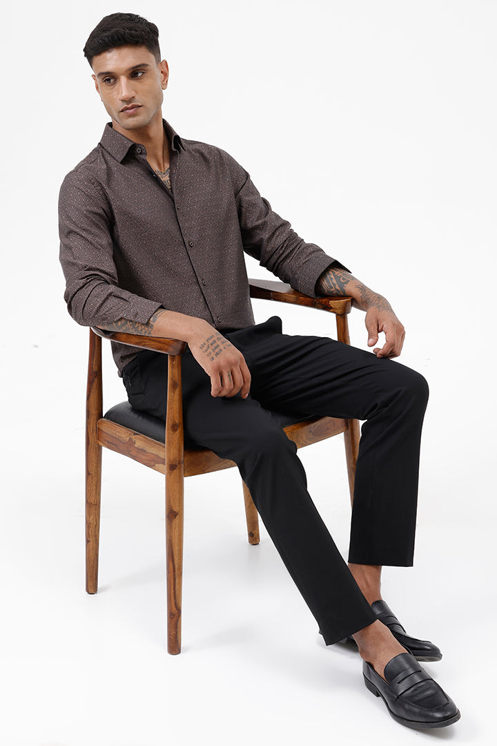 BROWN COTTON JACQUARD SHIRT