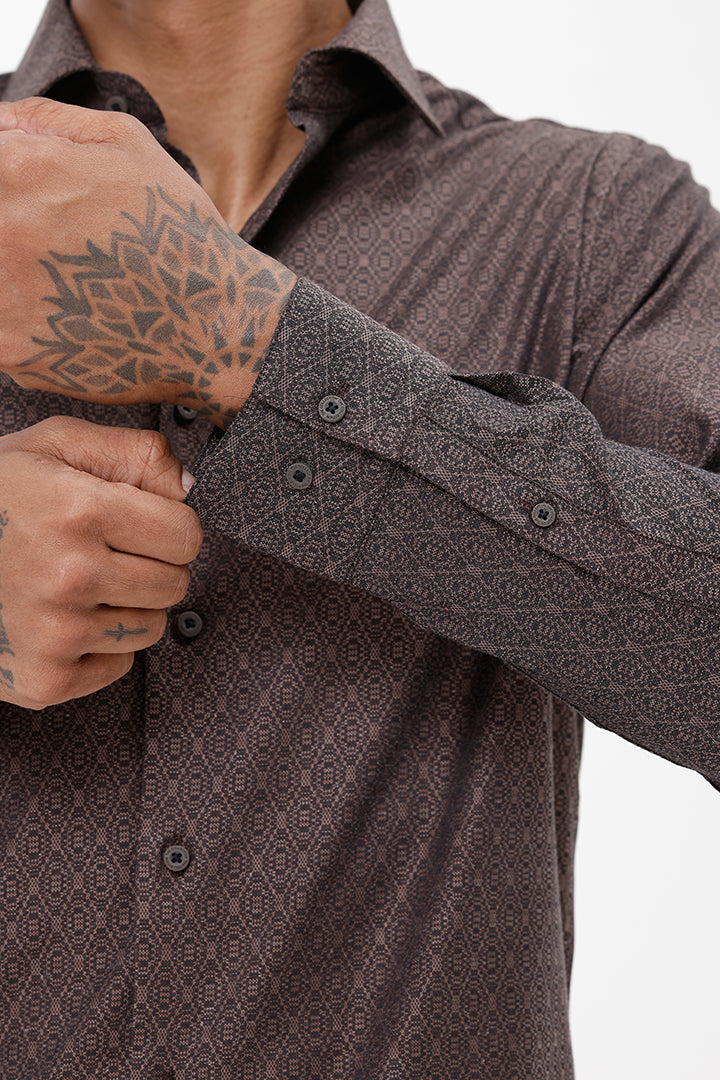 BROWN COTTON JACQUARD SHIRT