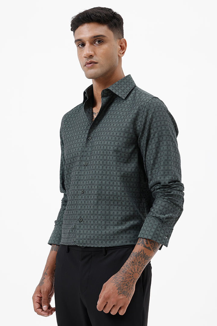 FOREST GREEN COTTON DOBBY SHIRT