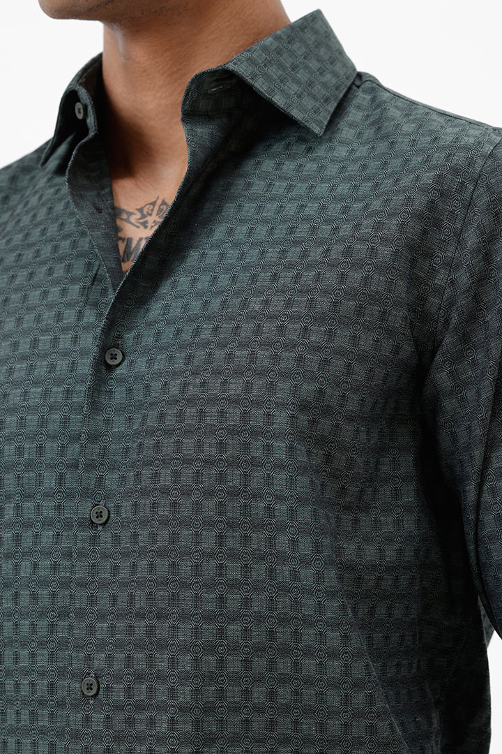FOREST GREEN COTTON DOBBY SHIRT