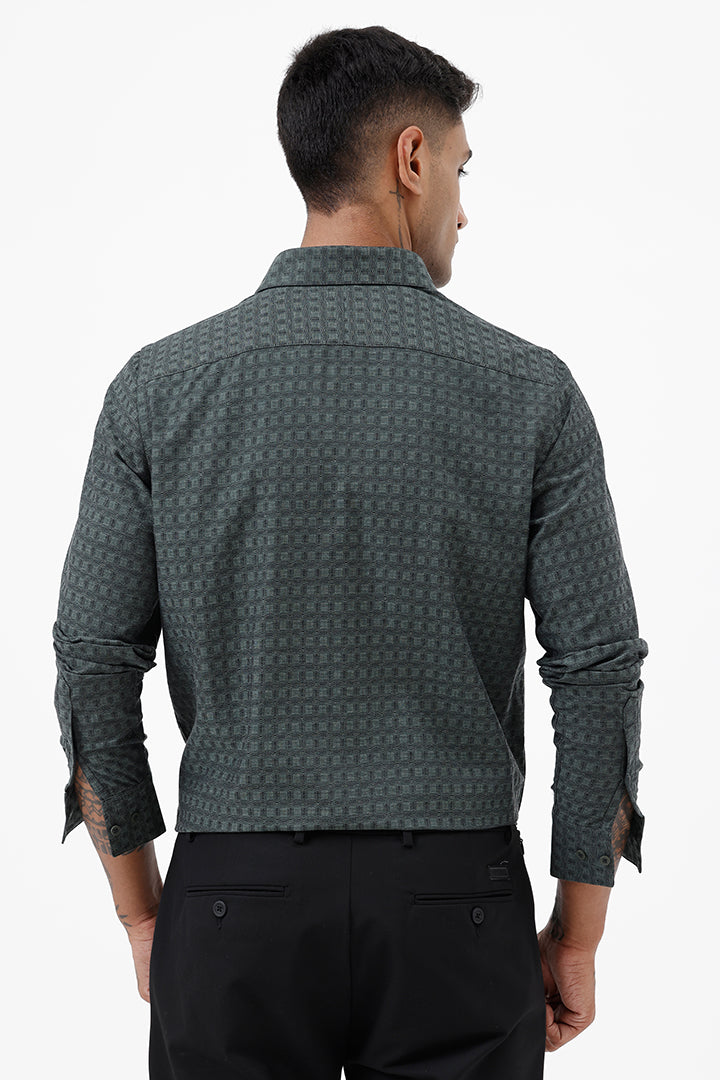 FOREST GREEN COTTON DOBBY SHIRT