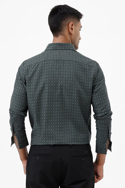 FOREST GREEN COTTON DOBBY SHIRT