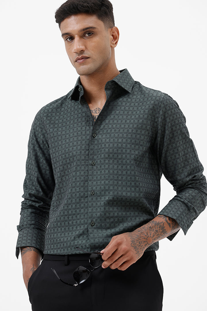 FOREST GREEN COTTON DOBBY SHIRT
