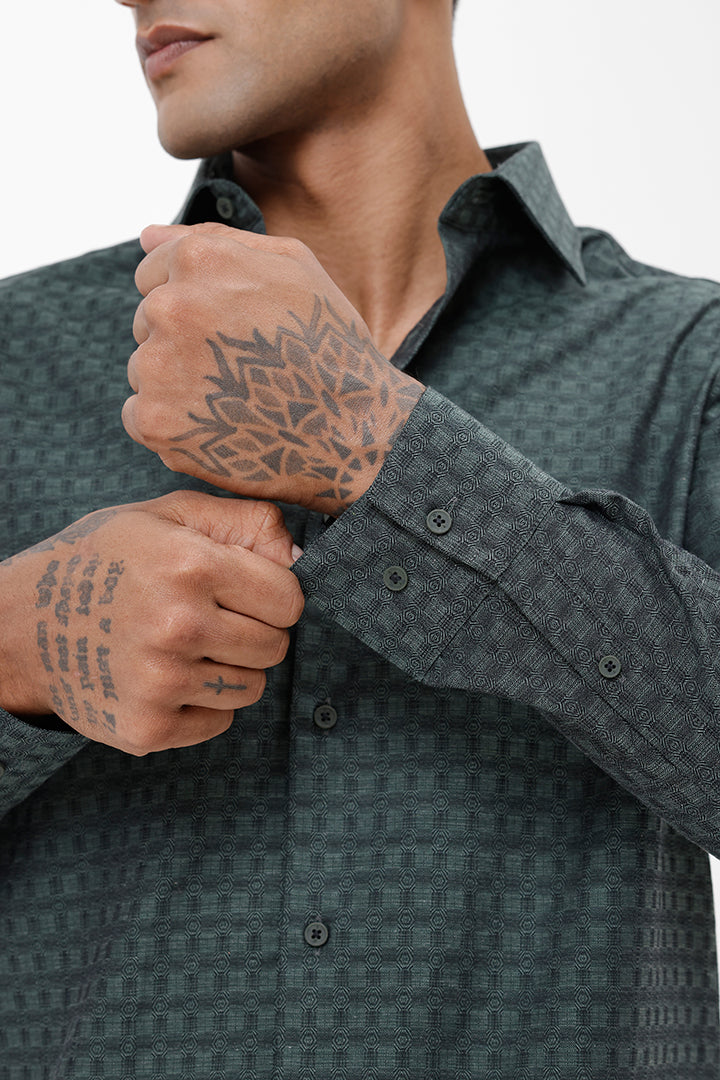 FOREST GREEN COTTON DOBBY SHIRT