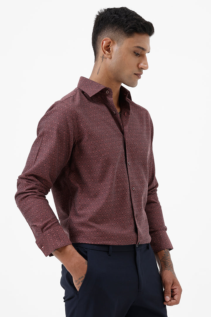 MAROON COTTON JACQUARD SHIRT