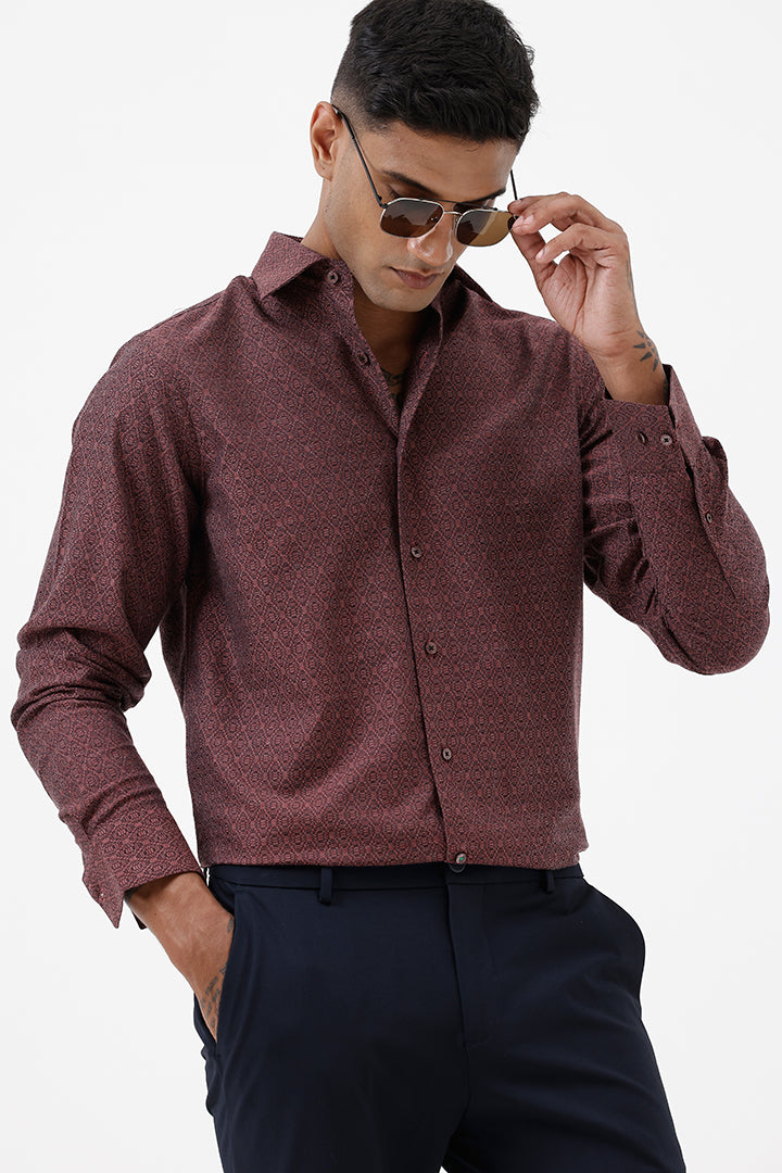 MAROON COTTON JACQUARD SHIRT