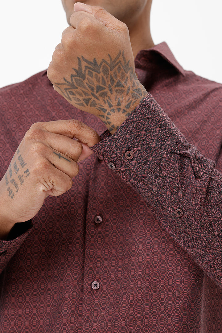 MAROON COTTON JACQUARD SHIRT