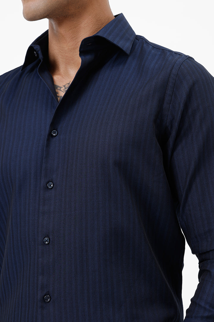 NAVY COTTON SELF STRIPE SHIRT