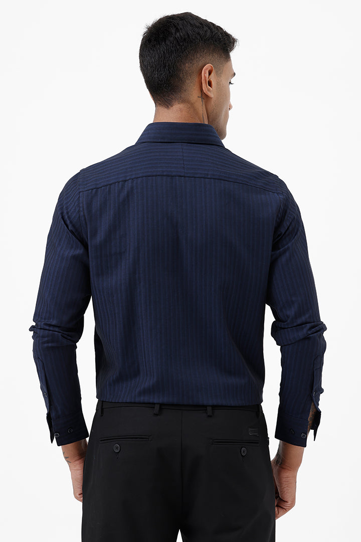 NAVY COTTON SELF STRIPE SHIRT