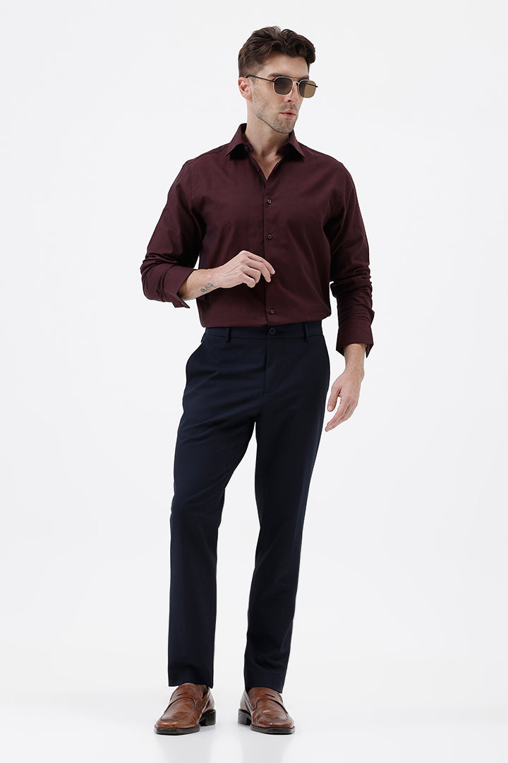 WINE COTTON SELF STRIPE SHIIRT