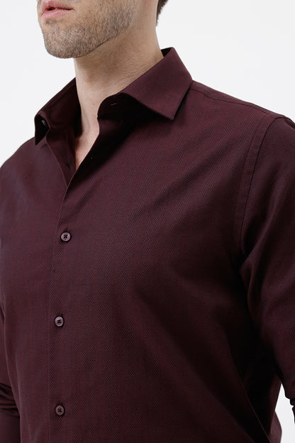 WINE COTTON SELF STRIPE SHIIRT
