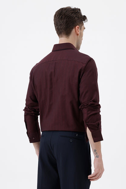 WINE COTTON SELF STRIPE SHIIRT