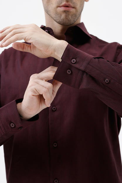 WINE COTTON SELF STRIPE SHIIRT