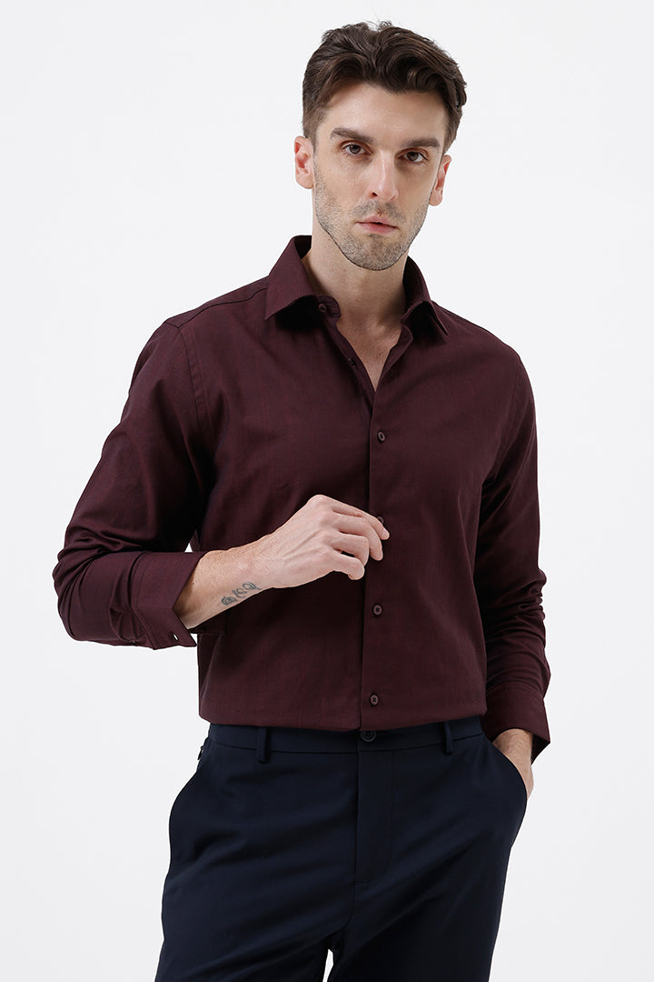 WINE COTTON SELF STRIPE SHIIRT