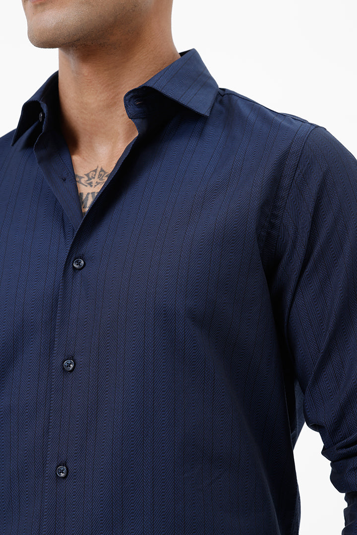 NAVY COTTON SELF STRIPE SHIIRT