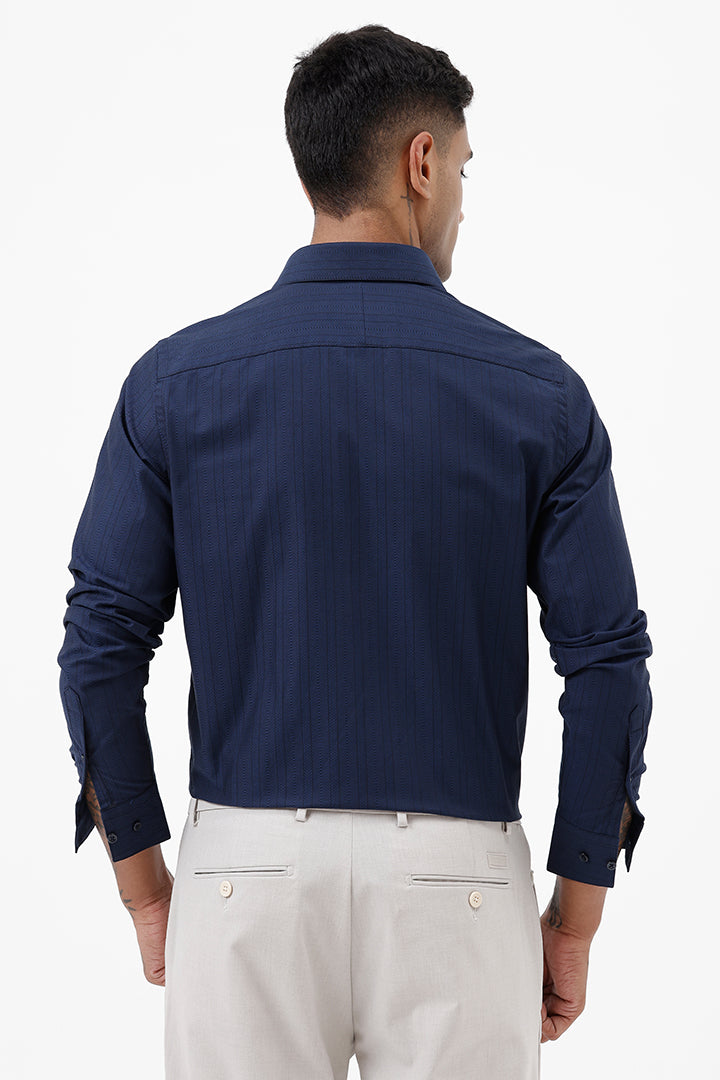 NAVY COTTON SELF STRIPE SHIIRT