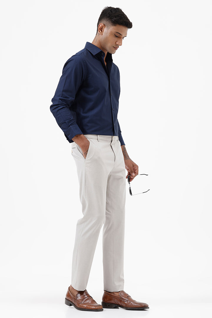 NAVY COTTON SELF STRIPE SHIIRT