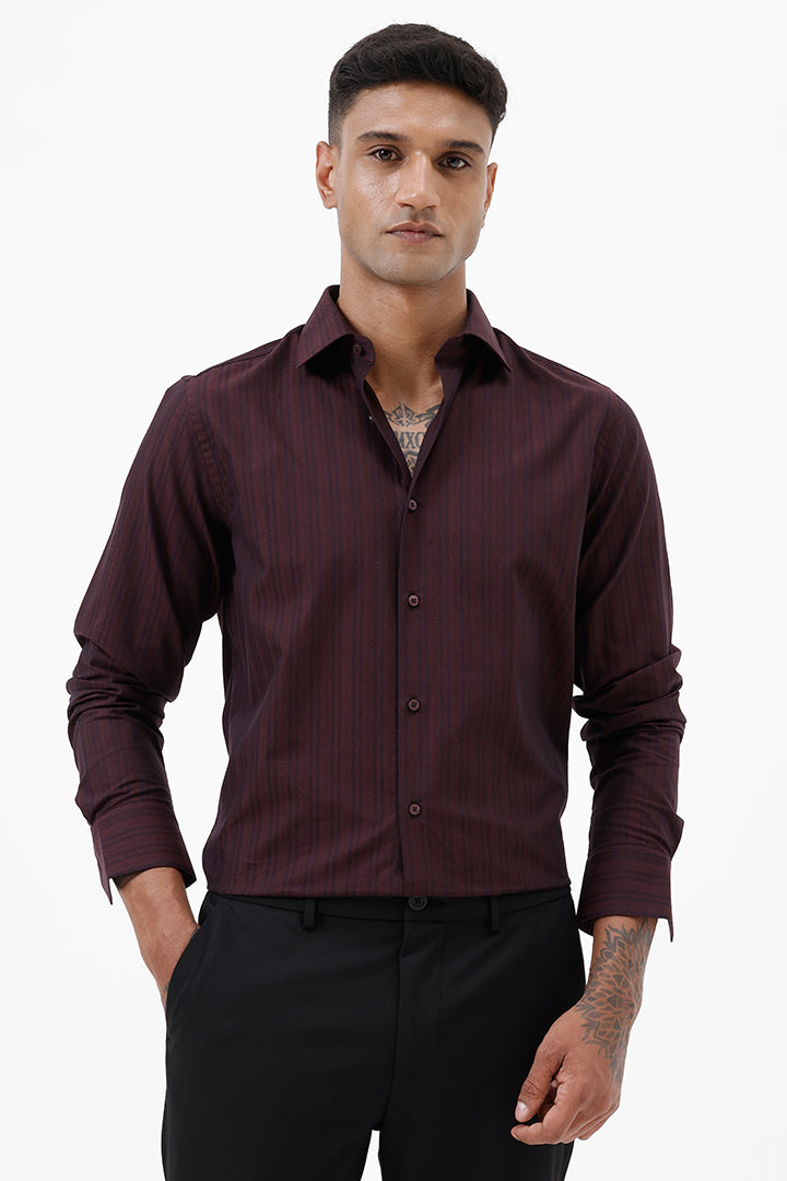 WINE HERRINGBONE COTTON SHIRT