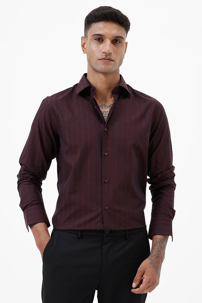 WINE HERRINGBONE COTTON SHIRT