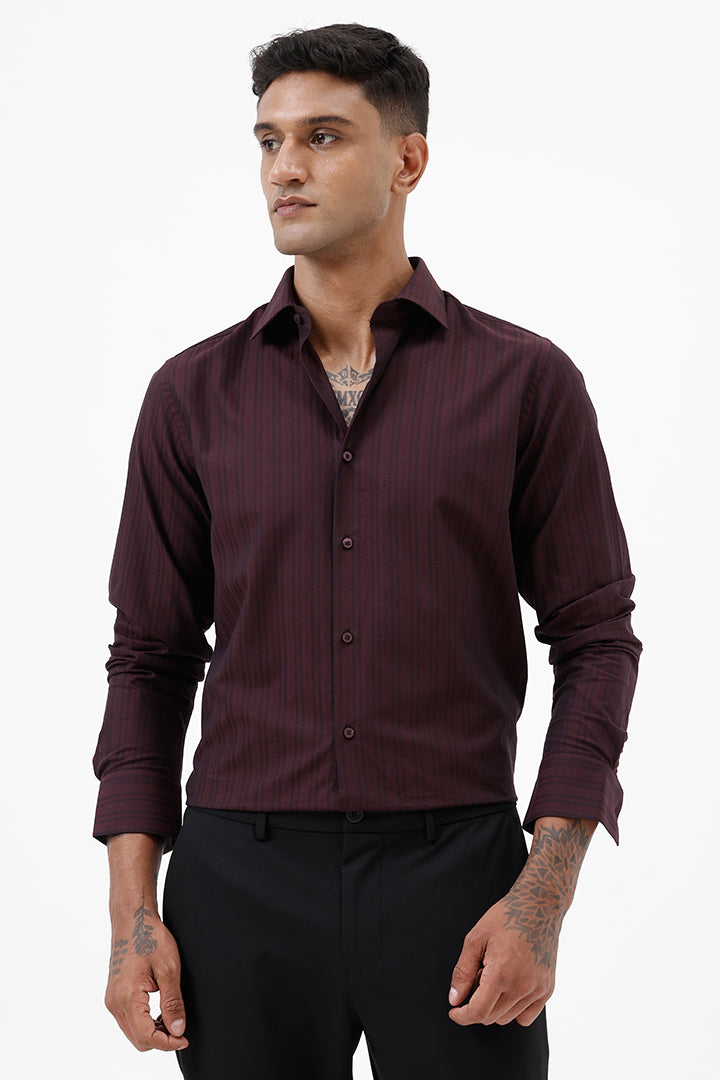 WINE HERRINGBONE COTTON SHIRT